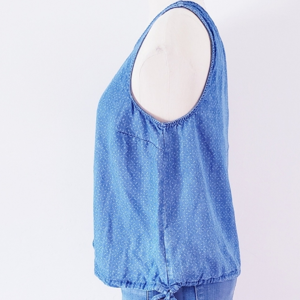 🤑Women's chambray denim drawstring tan top - Picture 3 of 4